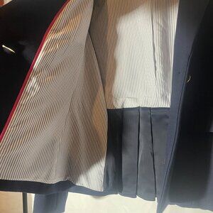 JCrew Women's Schoolboy Style Blazer one gold button, blue pin striped liner